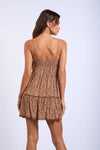 BROWN DITSY FLORAL SMOCKED BUST LACE MINI DRESS