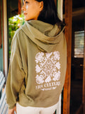 EHA French Terry Hoodie in Light Olive with Pink Upcountry Print