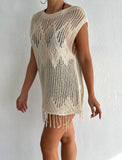 Women's Crochet Knit Vest Hallow Knit Fringed Turkish Cotton
