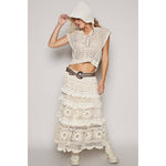 V-neck sleeveless solid crochet top