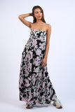 FLORAL DOT PRINT OPEN BACK TIE TUBE MAXI DRESS
