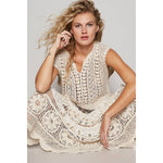 V-neck sleeveless solid crochet top