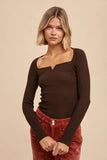 RIBBED KNIT NOTCHED V NECK TOP