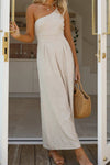 One Shoulder Solid Color Wide Leg Jumpsuits