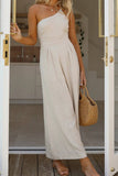 One Shoulder Solid Color Wide Leg Jumpsuits