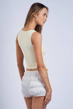 SOLID COLOR BOAT NECK BODY-CONSCIOUS FIT PLAIN TOP