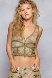 V neck sleeveless ruffle leopard printed knit top
