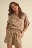 IST5538-A FLOWER EMBROIDERED SHIRT AND SHORTS SET