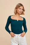 RIBBED KNIT NOTCHED V NECK TOP