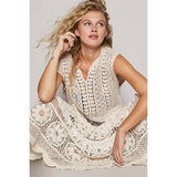 V-neck sleeveless solid crochet top