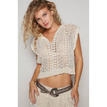 V-neck sleeveless solid crochet top