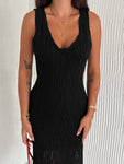 Women's Hallow Knit Midi Casual Dress Knit Dress Open Knit