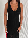 Women's Hallow Knit Midi Casual Dress Knit Dress Open Knit