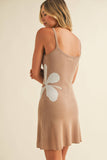 ID9295 SLEEVELESS KNIT MINI DREE WITH FLOWER ON THE SIDE