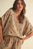 IST5538-A FLOWER EMBROIDERED SHIRT AND SHORTS SET