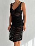 Women's Midi Crochet Dress Knit V Neck Cover-Up Cotton Dress