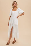 LINEN FIT AND FLARE EMPIRE DRESS