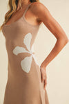 ID9295 SLEEVELESS KNIT MINI DREE WITH FLOWER ON THE SIDE