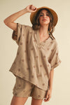 IST5538-A FLOWER EMBROIDERED SHIRT AND SHORTS SET
