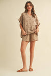 IST5538-A FLOWER EMBROIDERED SHIRT AND SHORTS SET