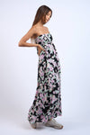 FLORAL DOT PRINT OPEN BACK TIE TUBE MAXI DRESS