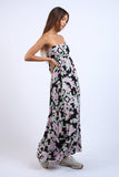FLORAL DOT PRINT OPEN BACK TIE TUBE MAXI DRESS