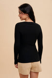 RIBBED KNIT NOTCHED V NECK TOP