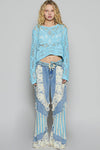 Round neck long sleeve crochet top