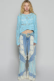 Round neck long sleeve crochet top