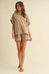 IST5538-A FLOWER EMBROIDERED SHIRT AND SHORTS SET