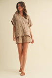IST5538-A FLOWER EMBROIDERED SHIRT AND SHORTS SET