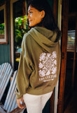EHA French Terry Hoodie in Light Olive with Pink Upcountry Print
