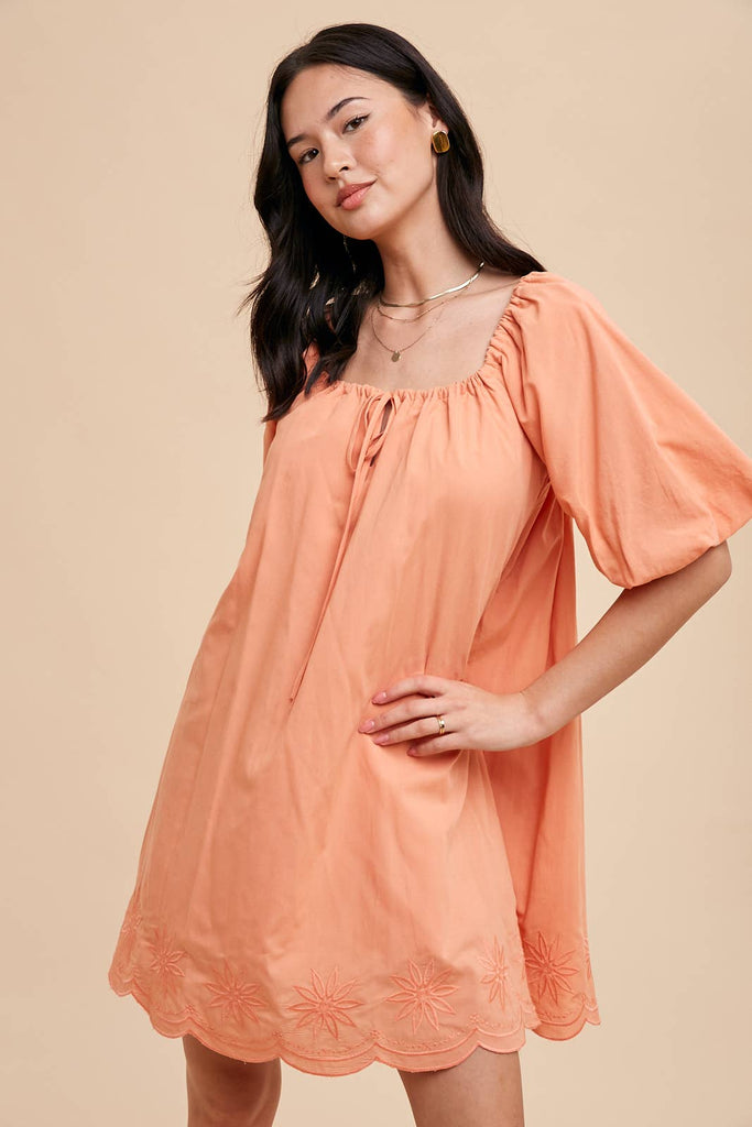 PUFF SLEEVE EMBROIDERED COTTON MODAL DRESS EHA Culture PUFF SLEEVE EMBROIDERED COTTON MODAL DRESS EHA Culture