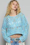 Round neck long sleeve crochet top