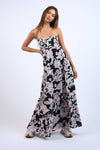 FLORAL DOT PRINT OPEN BACK TIE TUBE MAXI DRESS