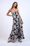 FLORAL DOT PRINT OPEN BACK TIE TUBE MAXI DRESS