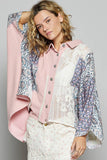 Oversize long sleeve crochet lace contrast top SALE