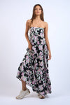 FLORAL DOT PRINT OPEN BACK TIE TUBE MAXI DRESS