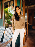 EHA French Terry Hoodie in Light Olive with Pink Upcountry Print