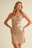 ID9295 SLEEVELESS KNIT MINI DREE WITH FLOWER ON THE SIDE