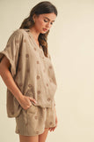 IST5538-A FLOWER EMBROIDERED SHIRT AND SHORTS SET