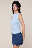 SOLID COLOR BOAT NECK BODY-CONSCIOUS FIT PLAIN TOP