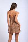BROWN DITSY FLORAL SMOCKED BUST LACE MINI DRESS