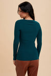 RIBBED KNIT NOTCHED V NECK TOP