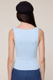 SOLID COLOR BOAT NECK BODY-CONSCIOUS FIT PLAIN TOP