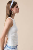SOLID COLOR BOAT NECK BODY-CONSCIOUS FIT PLAIN TOP