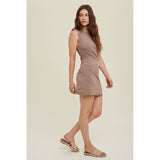 DOUBLE LAYERED MINI DRESS WITH SIDE RUCHED DETAIL /WL23-7837