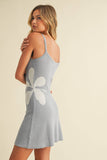 ID9295 SLEEVELESS KNIT MINI DREE WITH FLOWER ON THE SIDE