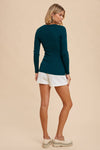 RIBBED KNIT NOTCHED V NECK TOP