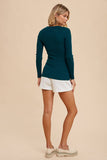 RIBBED KNIT NOTCHED V NECK TOP